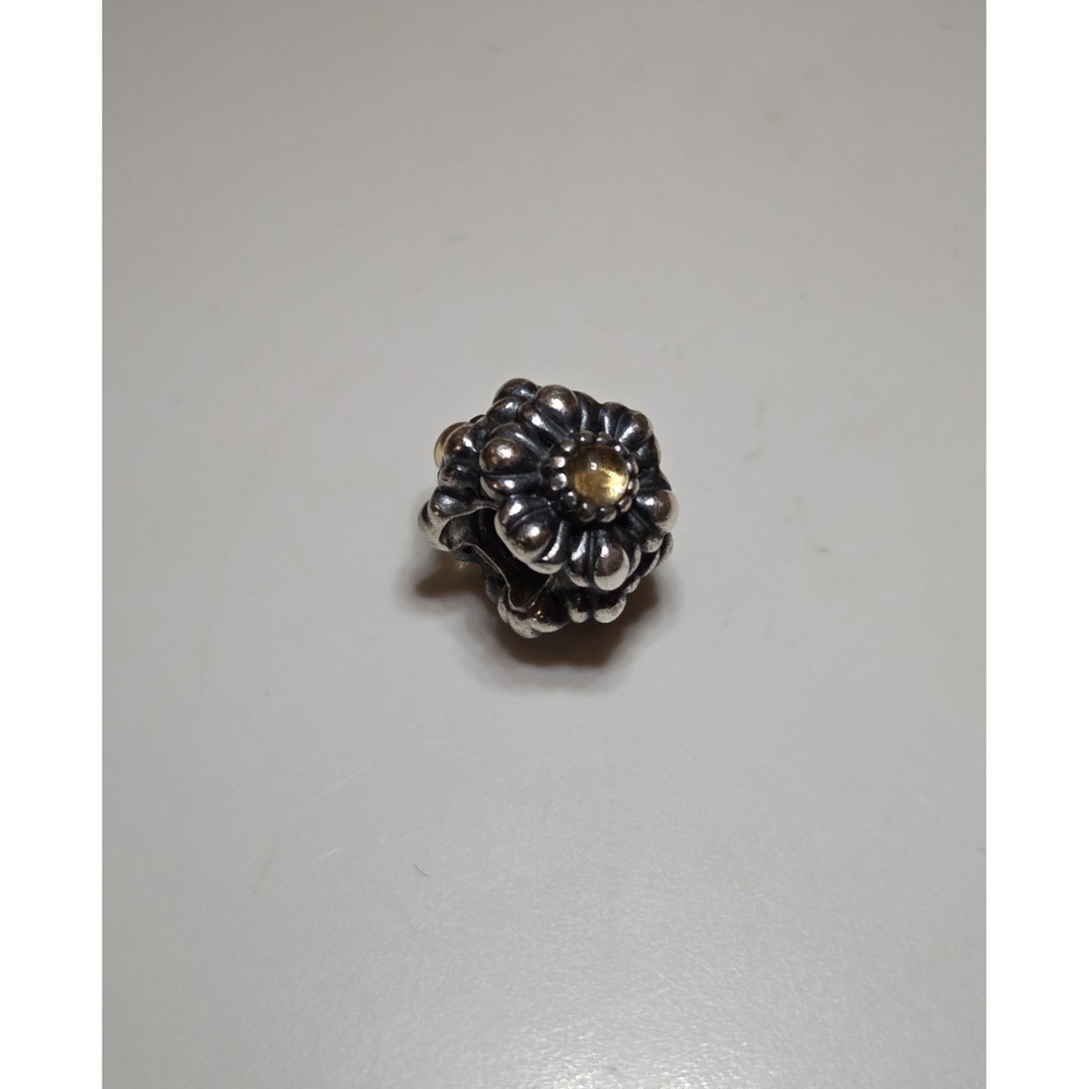 RARE Pandora 925 ALE Sterling Silver November Citrine Birthstone Flower Charm